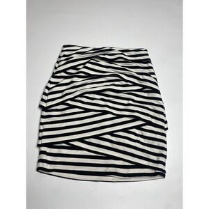 White House Black Market Black White Ruffle Striped Skirt Size 2 Corporate Class